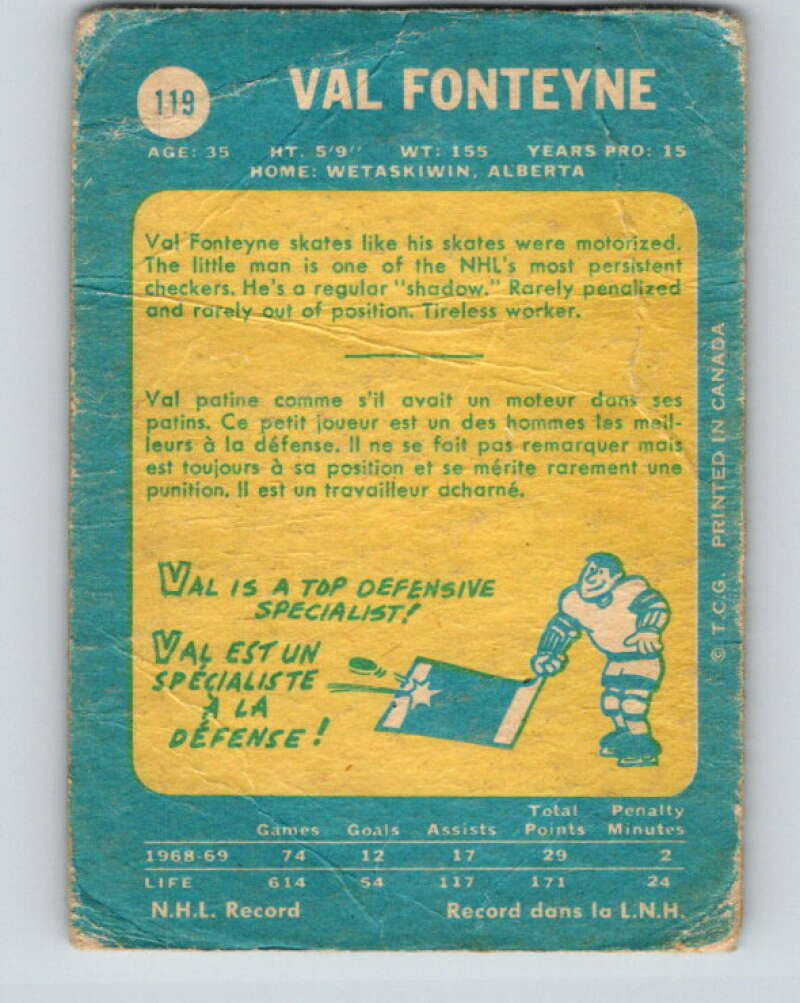 1969-70 O-Pee-Chee #119 Val Fonteyne Pittsburgh Penguins V1466
