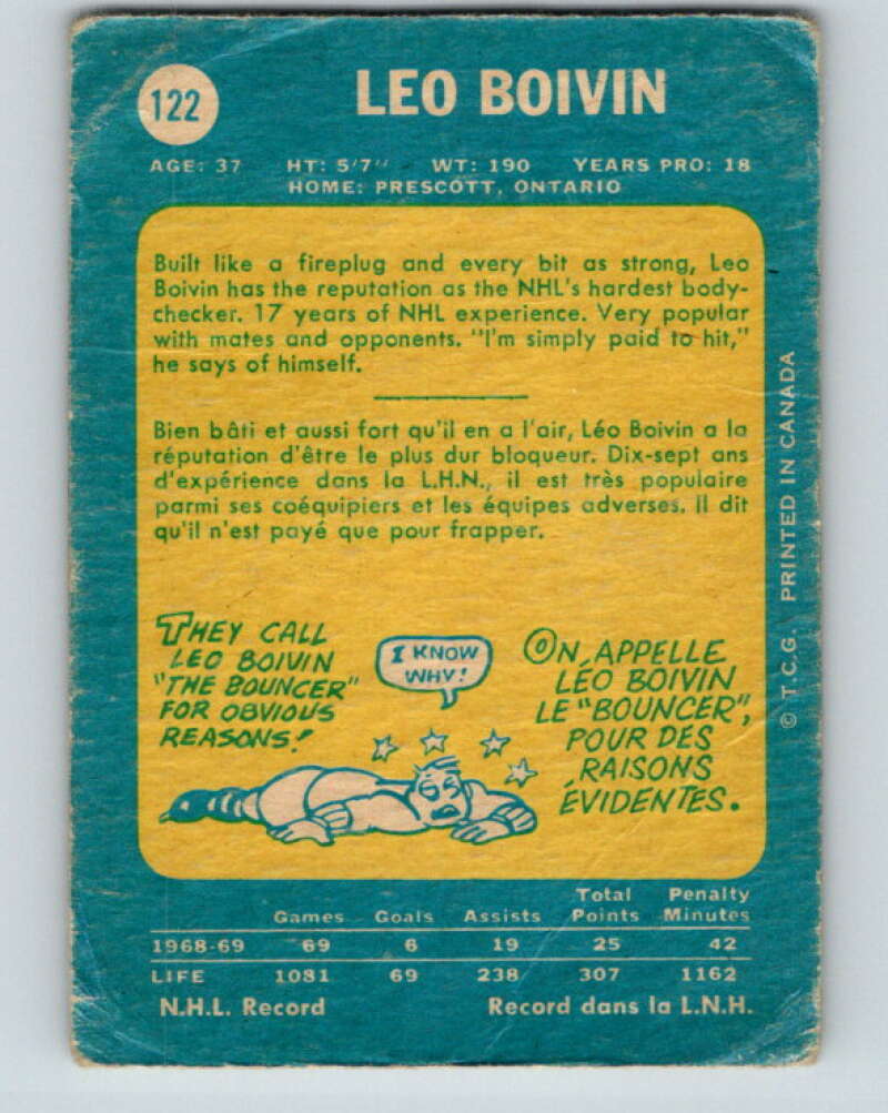 1969-70 O-Pee-Chee #122 Leo Boivin Minnesota North Stars V1473
