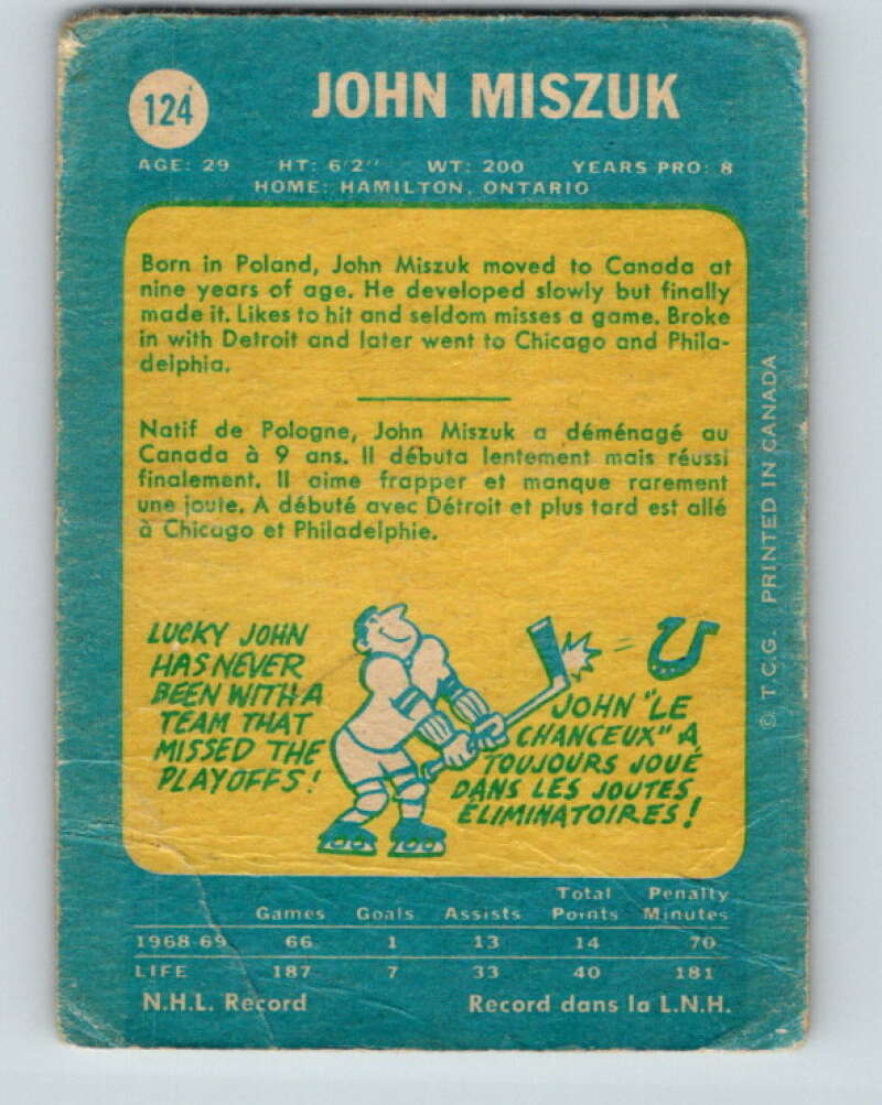 1969-70 O-Pee-Chee #124 John Miszuk Minnesota North Stars V1477