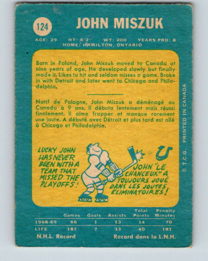 1969-70 O-Pee-Chee #124 John Miszuk Minnesota North Stars V1478