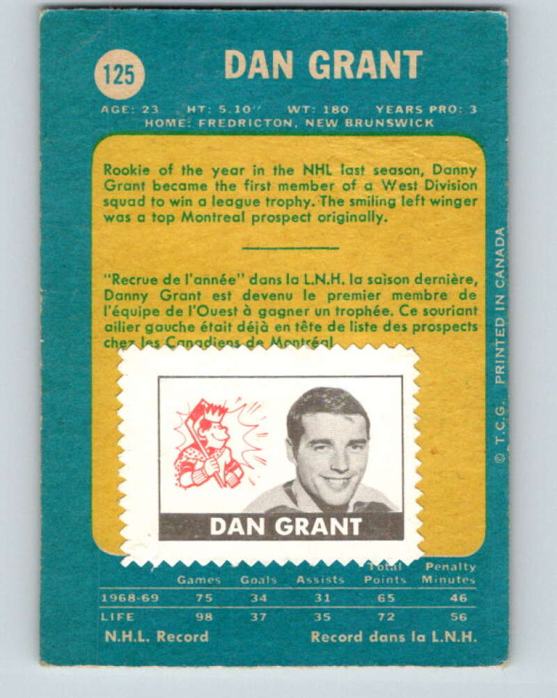 1969-70 O-Pee-Chee #125 Danny Grant Minnesota North Stars V1479
