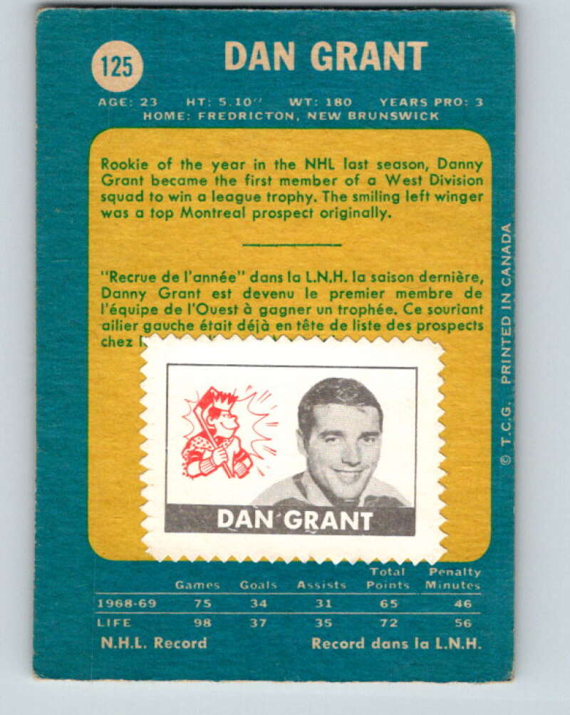 1969-70 O-Pee-Chee #125 Danny Grant Minnesota North Stars V1480