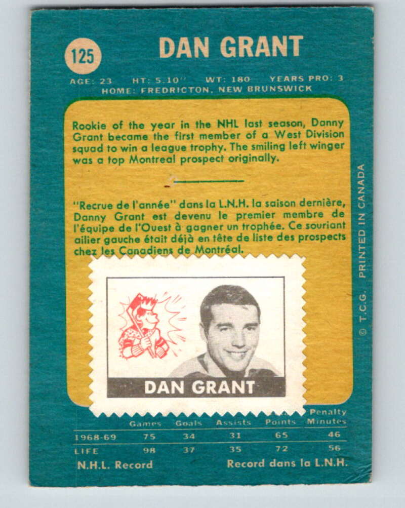 1969-70 O-Pee-Chee #125 Danny Grant Minnesota North Stars V1481