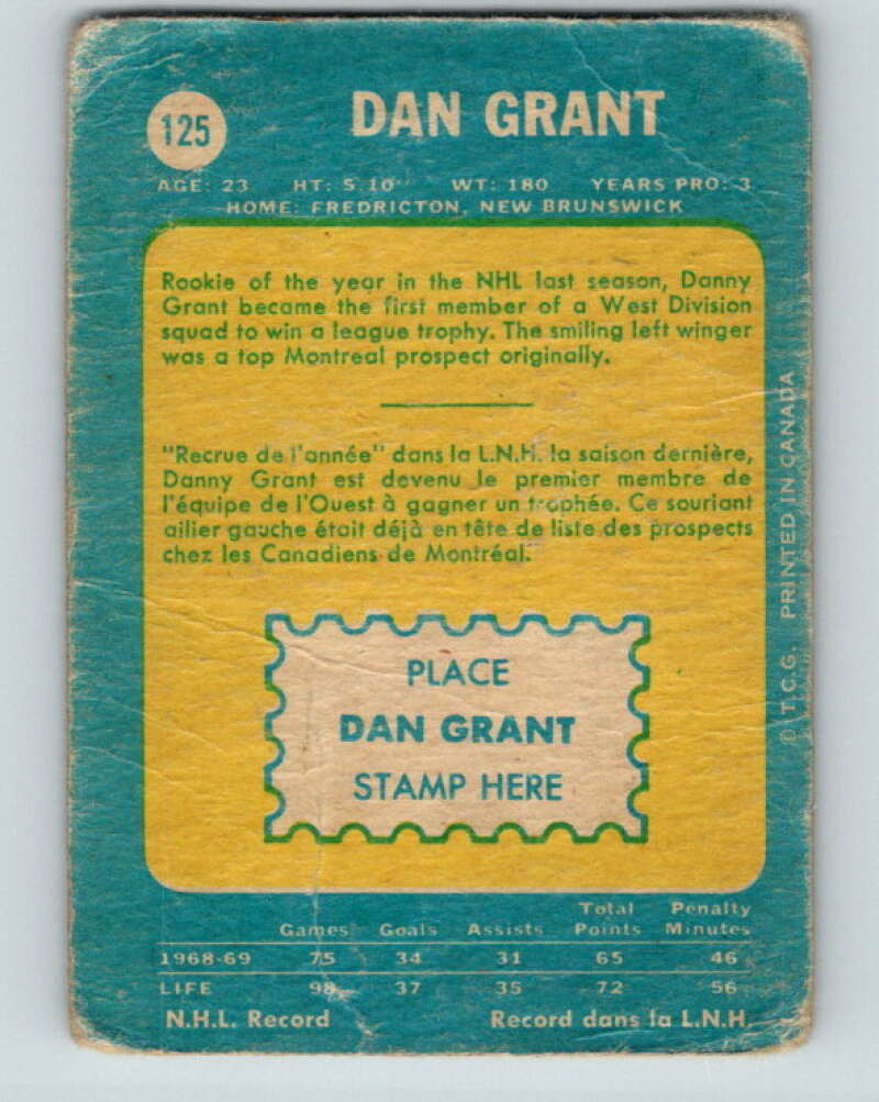 1969-70 O-Pee-Chee #125 Danny Grant Minnesota North Stars V1482