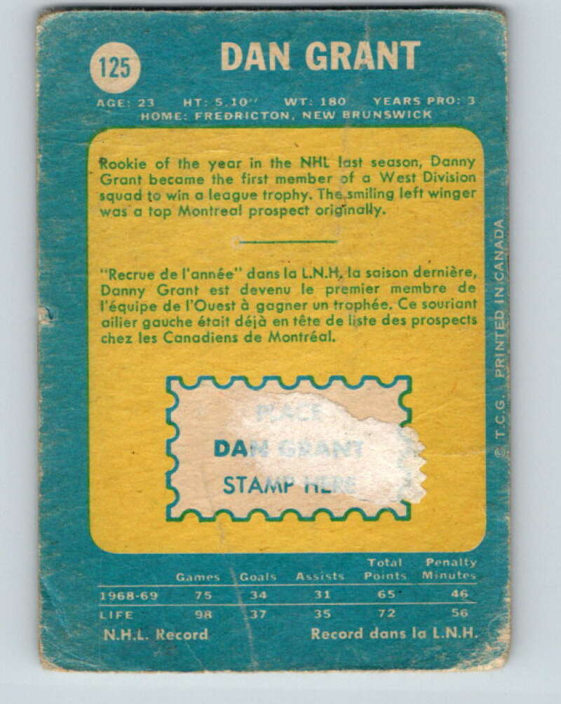 1969-70 O-Pee-Chee #125 Danny Grant Minnesota North Stars V1483