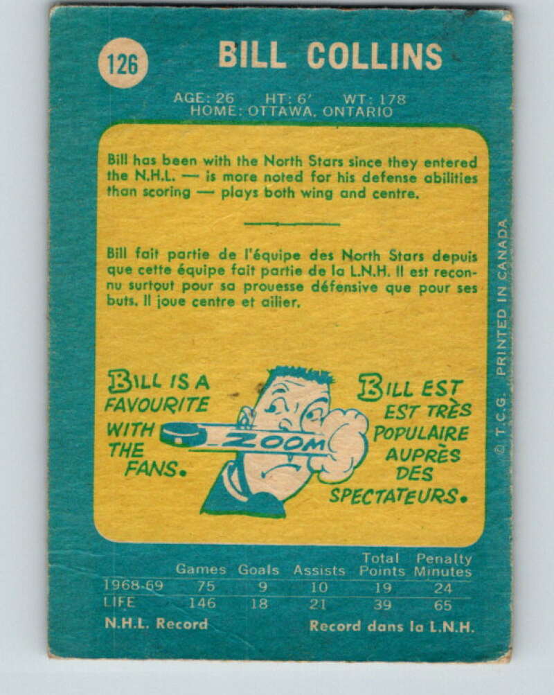 1969-70 O-Pee-Chee #126 Bill Collins RC Rookie Minnesota North Stars V1485