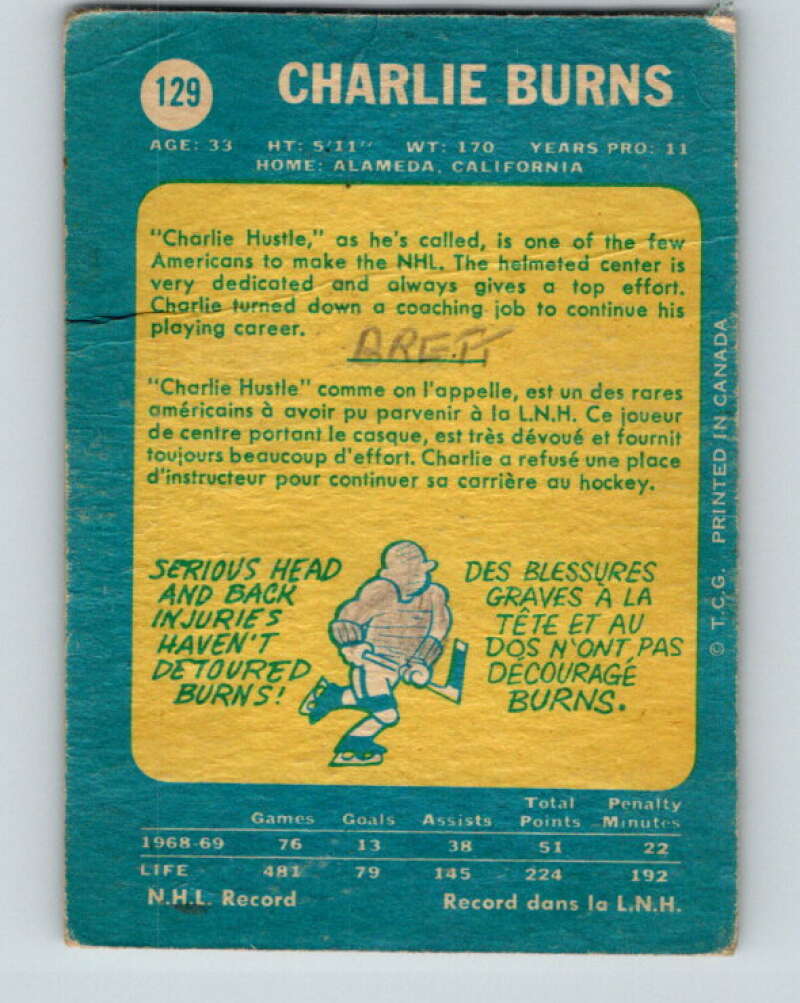 1969-70 O-Pee-Chee #129 Charlie Burns Minnesota North Stars V1488