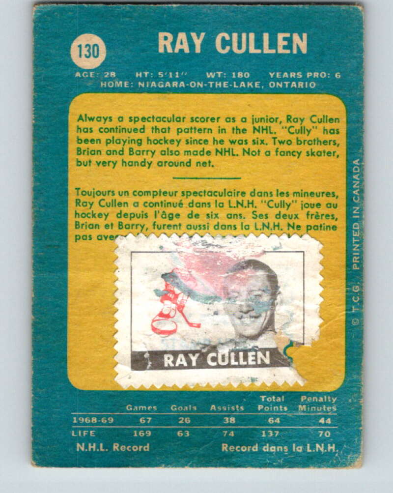1969-70 O-Pee-Chee #130 Ray Cullen Minnesota North Stars V1493