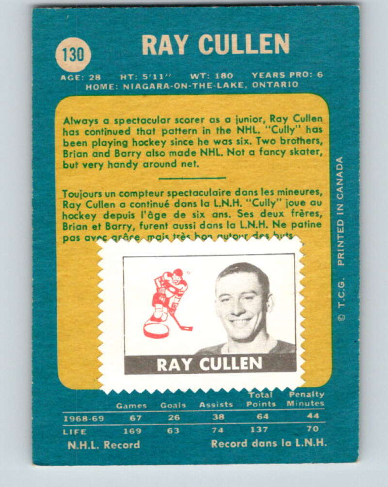 1969-70 O-Pee-Chee #130 Ray Cullen Minnesota North Stars V1494