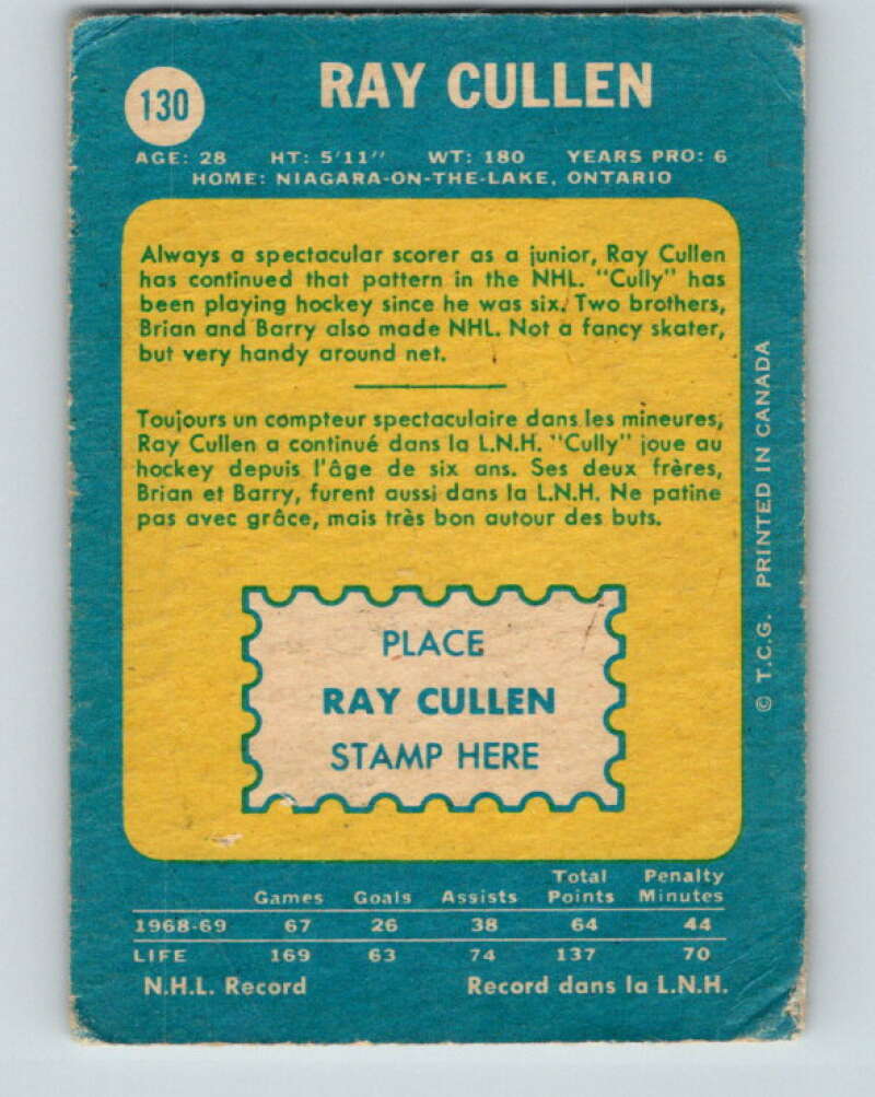 1969-70 O-Pee-Chee #130 Ray Cullen Minnesota North Stars V1496