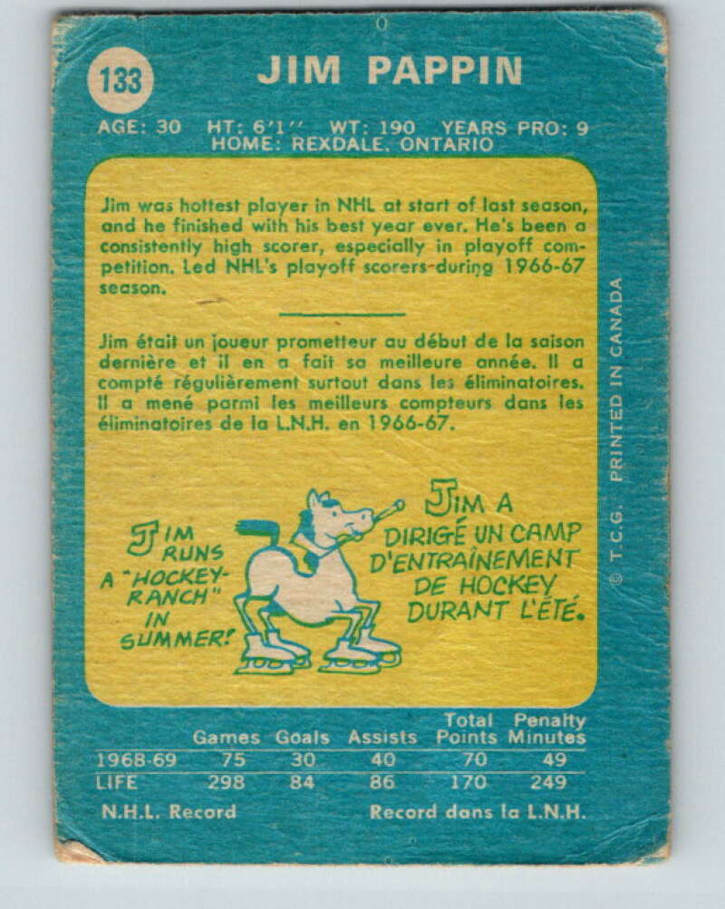 1969-70 O-Pee-Chee #133 Jim Pappin Chicago Blackhawks V1501