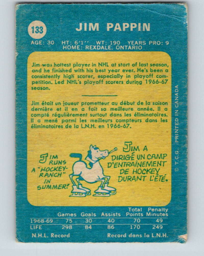 1969-70 O-Pee-Chee #133 Jim Pappin Chicago Blackhawks V1503