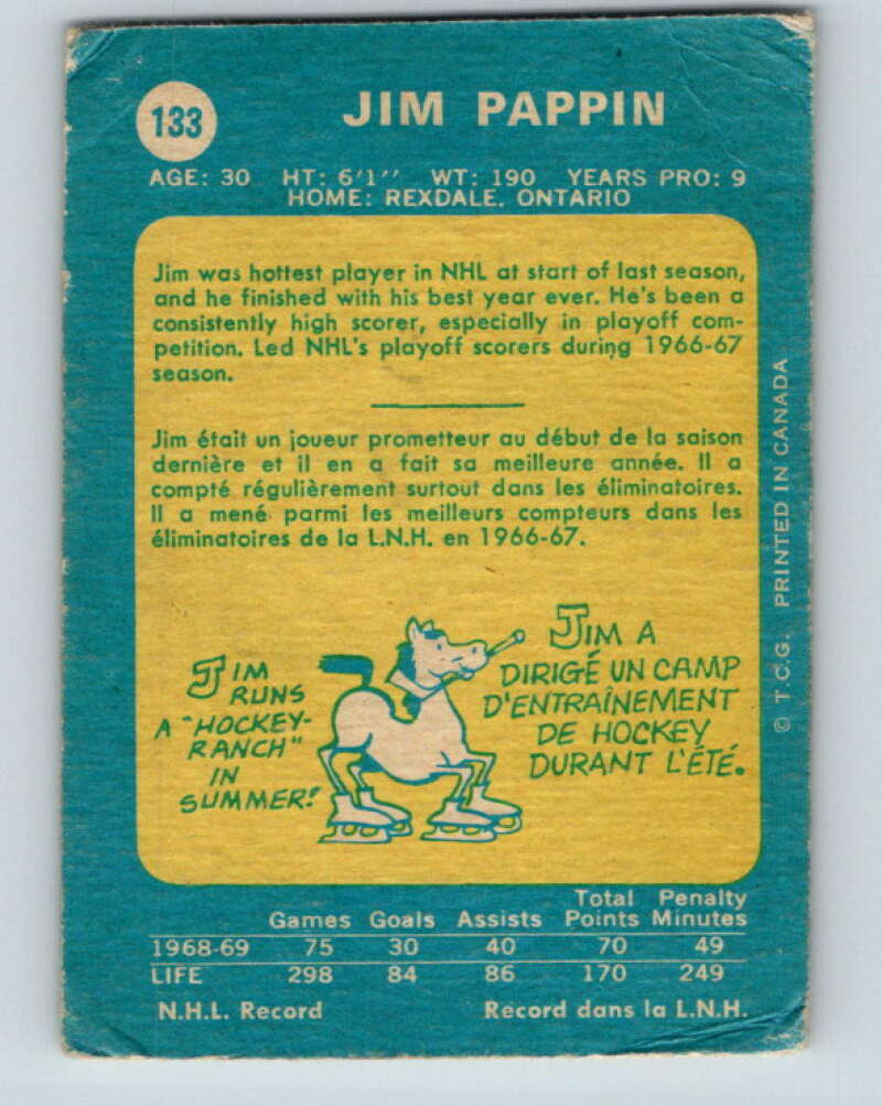 1969-70 O-Pee-Chee #133 Jim Pappin Chicago Blackhawks V1504