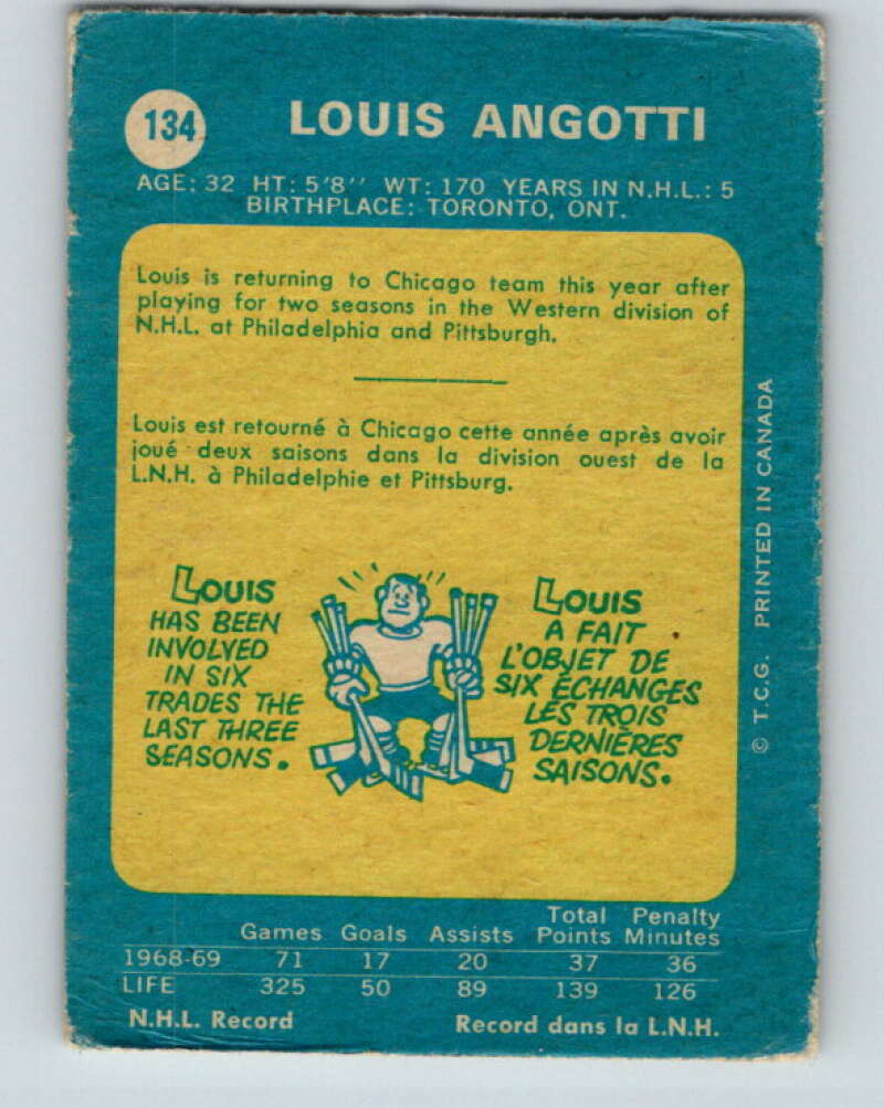 1969-70 O-Pee-Chee #134 Lou Angotti Chicago Blackhawks V1506