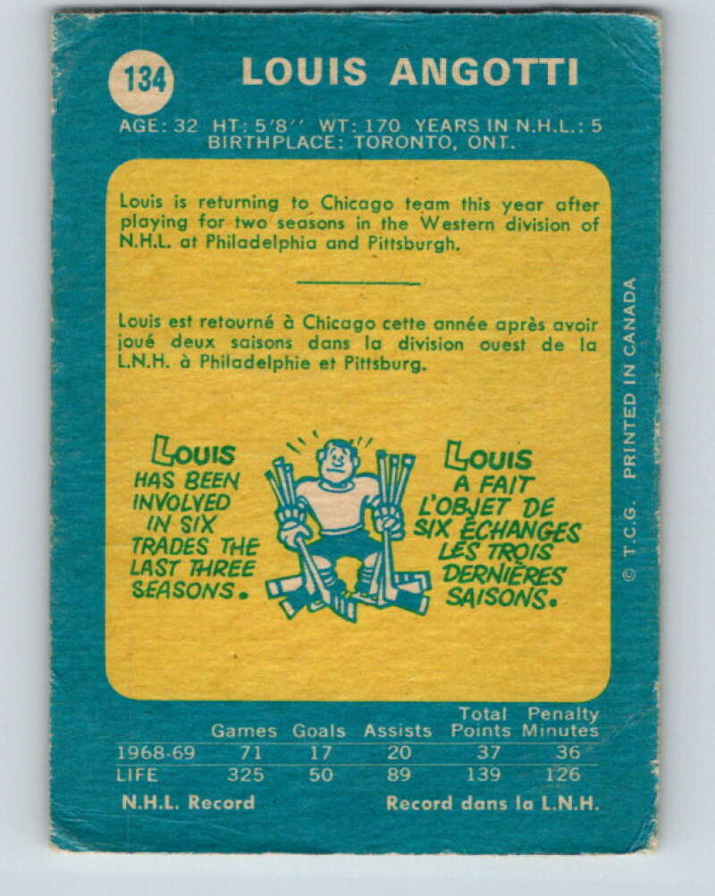 1969-70 O-Pee-Chee #134 Lou Angotti Chicago Blackhawks V1507