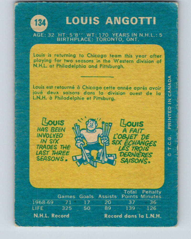 1969-70 O-Pee-Chee #134 Lou Angotti Chicago Blackhawks V1508