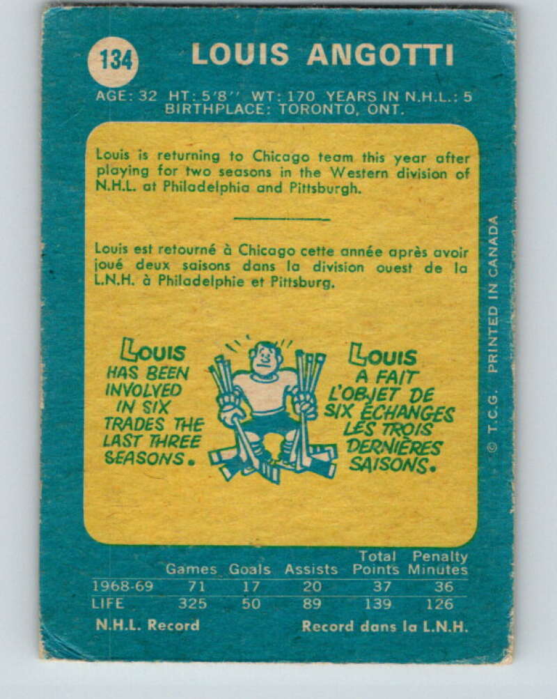 1969-70 O-Pee-Chee #134 Lou Angotti Chicago Blackhawks V1509