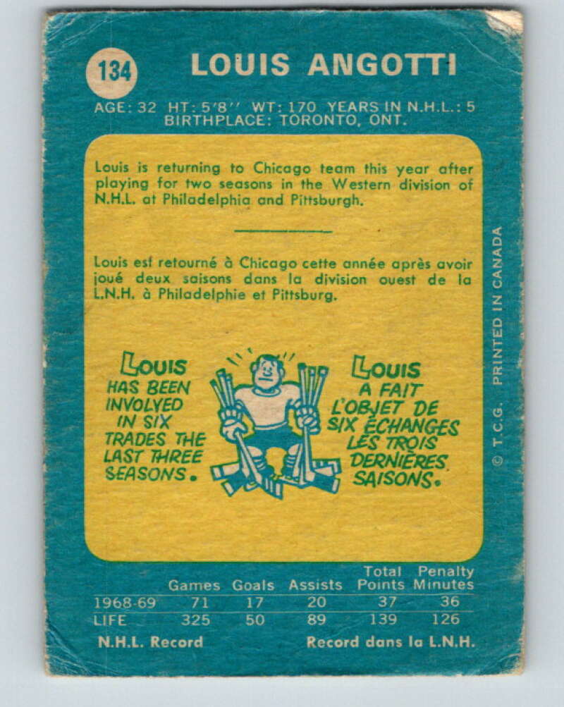 1969-70 O-Pee-Chee #134 Lou Angotti Chicago Blackhawks V1510