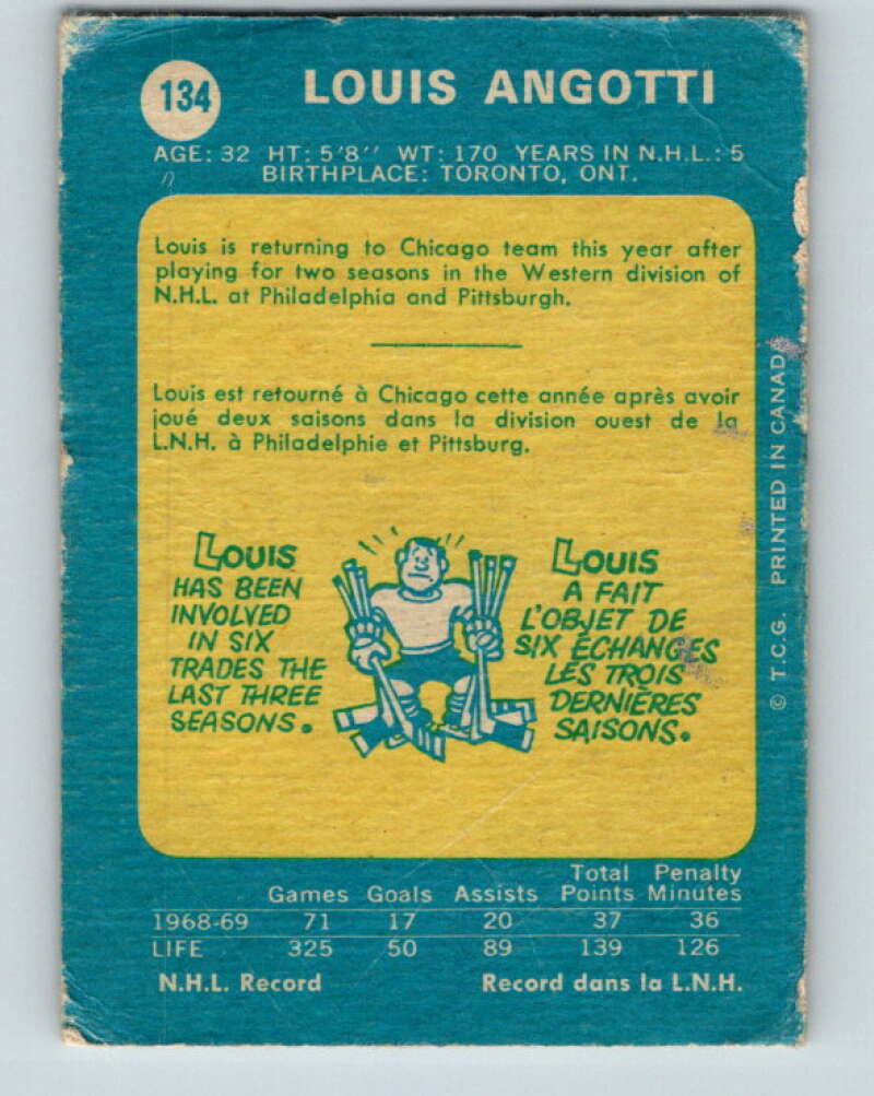 1969-70 O-Pee-Chee #134 Lou Angotti Chicago Blackhawks V1511