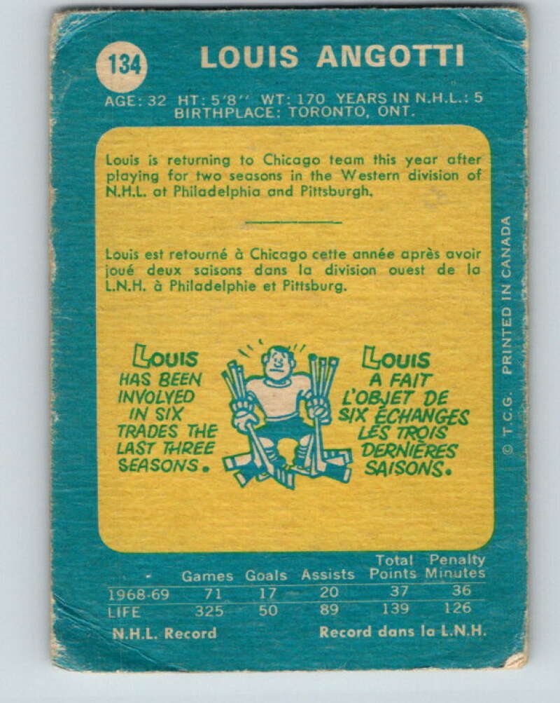 1969-70 O-Pee-Chee #134 Lou Angotti Chicago Blackhawks V1512