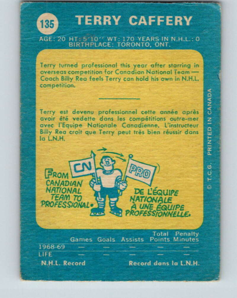 1969-70 O-Pee-Chee #135 Terry Caffery RC Rookie Chicago Blackhawks V1515