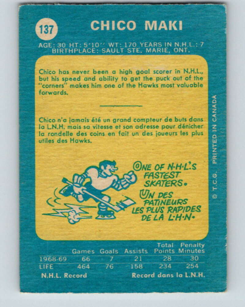 1969-70 O-Pee-Chee #137 Chico Maki Chicago Blackhawks V1528