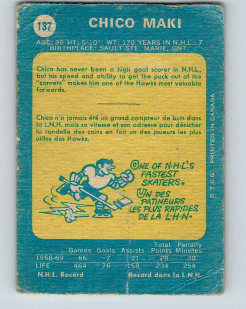 1969-70 O-Pee-Chee #137 Chico Maki Chicago Blackhawks V1529