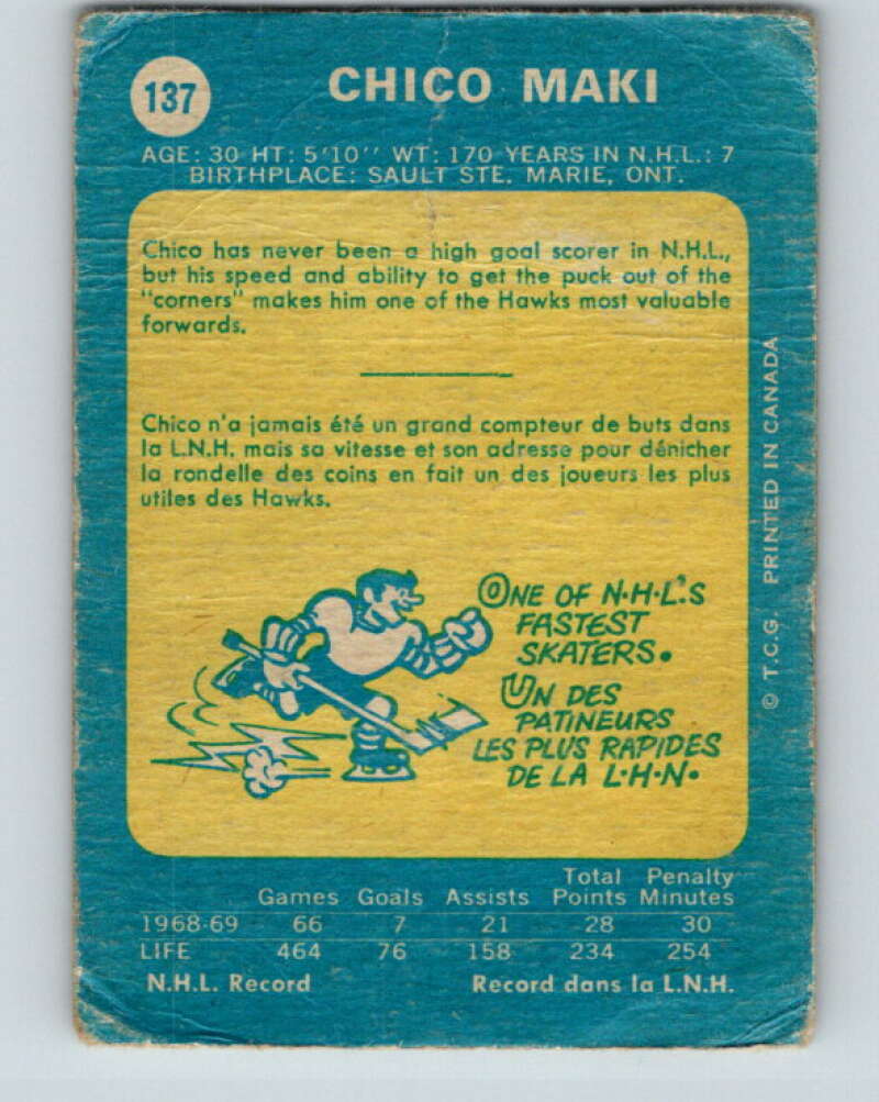 1969-70 O-Pee-Chee #137 Chico Maki Chicago Blackhawks V1530