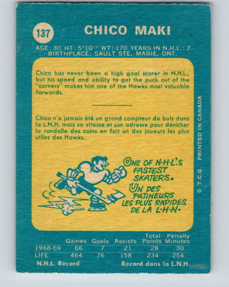 1969-70 O-Pee-Chee #137 Chico Maki Chicago Blackhawks V1531