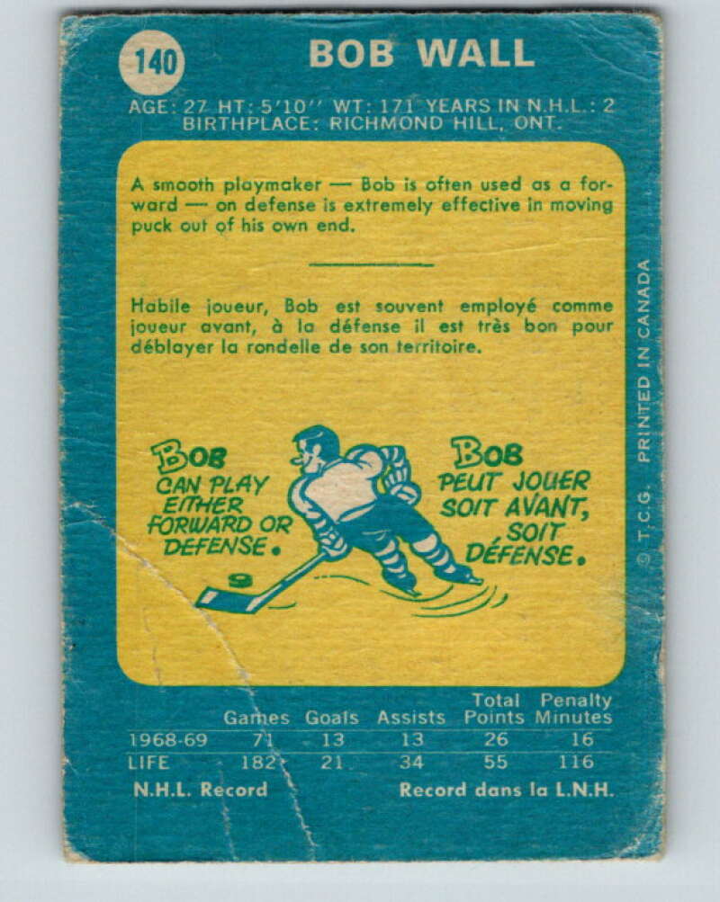 1969-70 O-Pee-Chee #140 Bob Wall Los Angeles Kings V1542