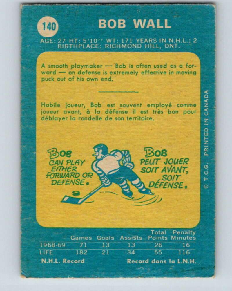 1969-70 O-Pee-Chee #140 Bob Wall Los Angeles Kings V1543