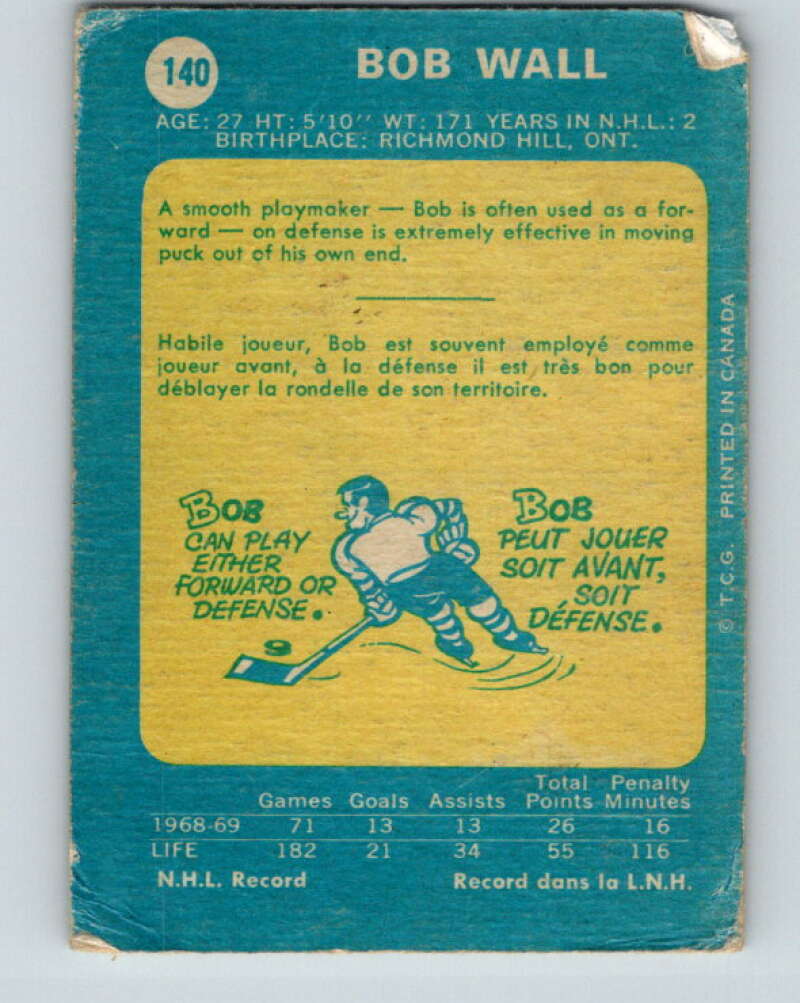 1969-70 O-Pee-Chee #140 Bob Wall Los Angeles Kings V1545