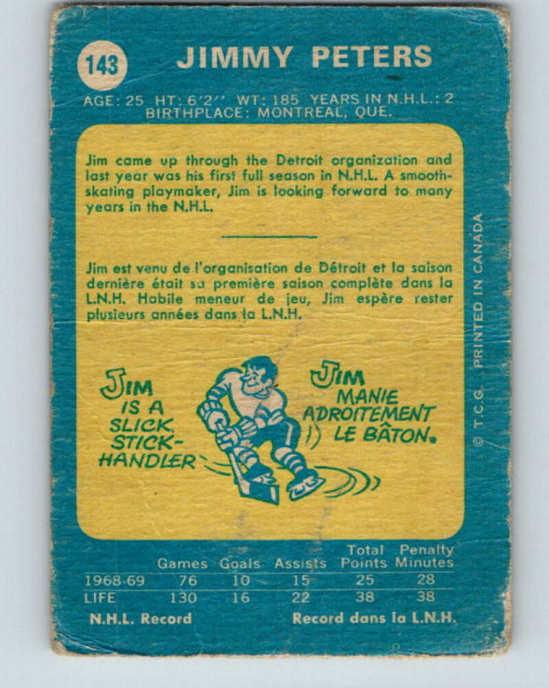 1969-70 O-Pee-Chee #143 Jim Peters RC Rookie Los Angeles Kings V1558