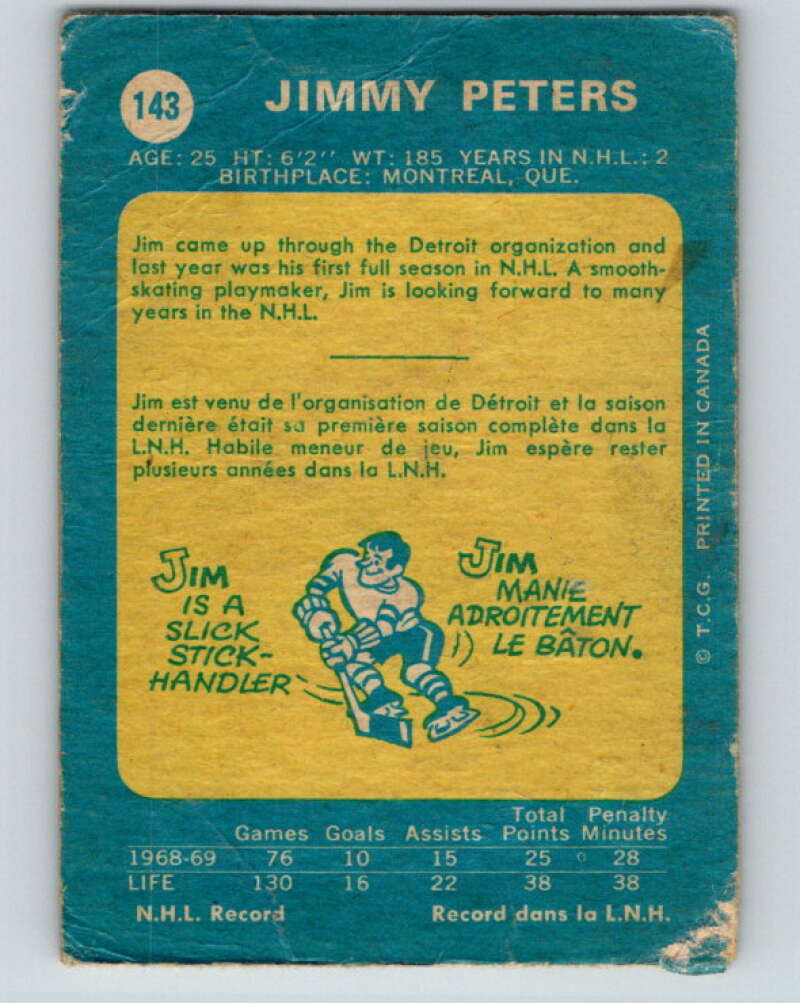 1969-70 O-Pee-Chee #143 Jim Peters RC Rookie Los Angeles Kings V1559