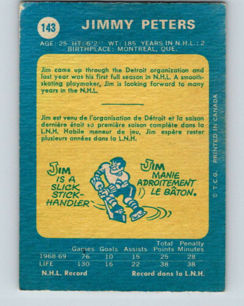 1969-70 O-Pee-Chee #143 Jim Peters RC Rookie Los Angeles Kings V1560