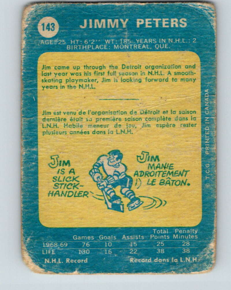 1969-70 O-Pee-Chee #143 Jim Peters RC Rookie Los Angeles Kings V1561