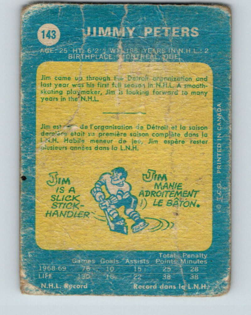 1969-70 O-Pee-Chee #143 Jim Peters RC Rookie Los Angeles Kings V1564
