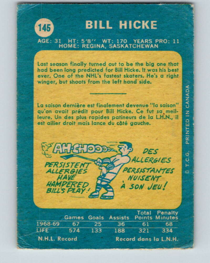 1969-70 O-Pee-Chee #145 Bill Hicke Oakland Seals V1574