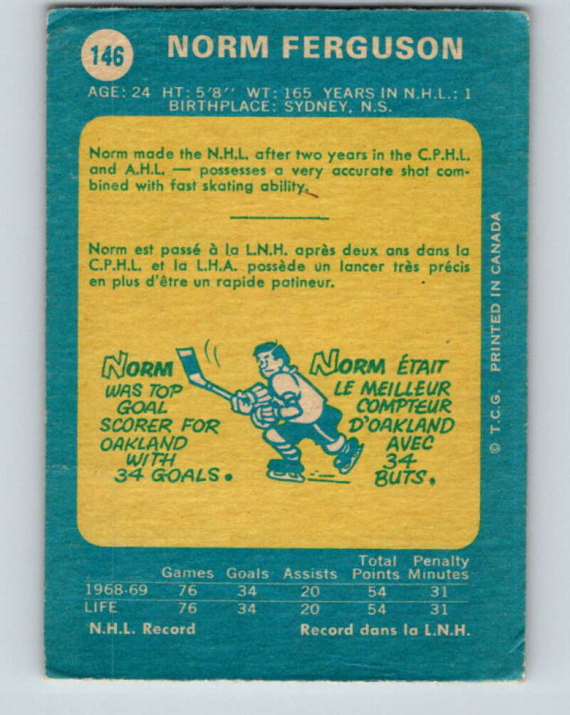 1969-70 O-Pee-Chee #146 Norm Ferguson RC Rookie Oakland Seals V1578