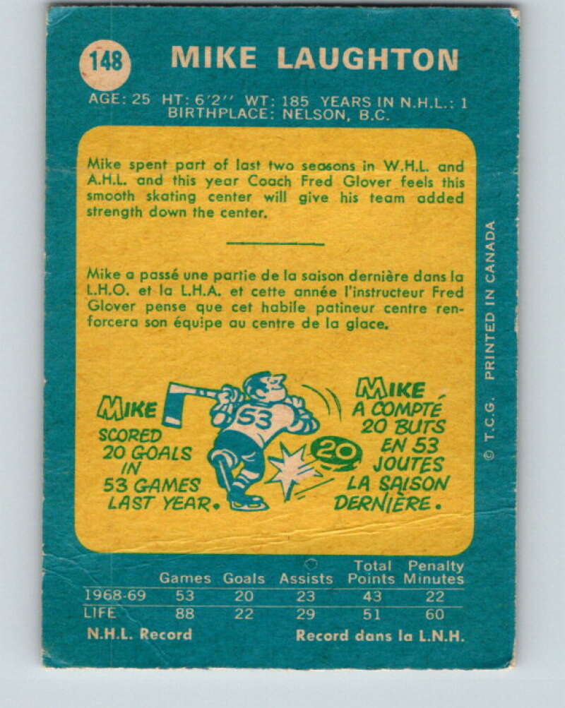 1969-70 O-Pee-Chee #148 Mike Laughton RC Rookie Oakland Seals V1591