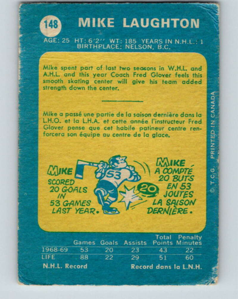 1969-70 O-Pee-Chee #148 Mike Laughton RC Rookie Oakland Seals V1594