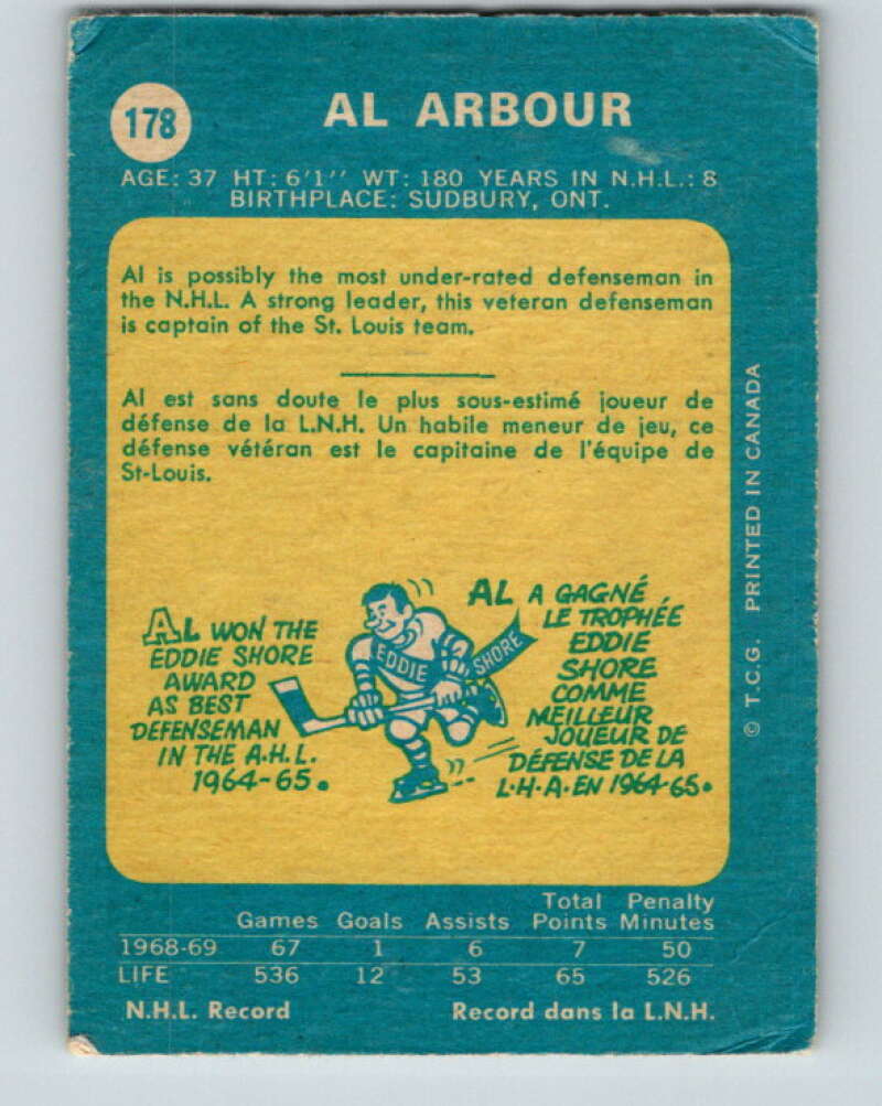 1969-70 O-Pee-Chee #178 Al Arbour St. Louis Blues V1743