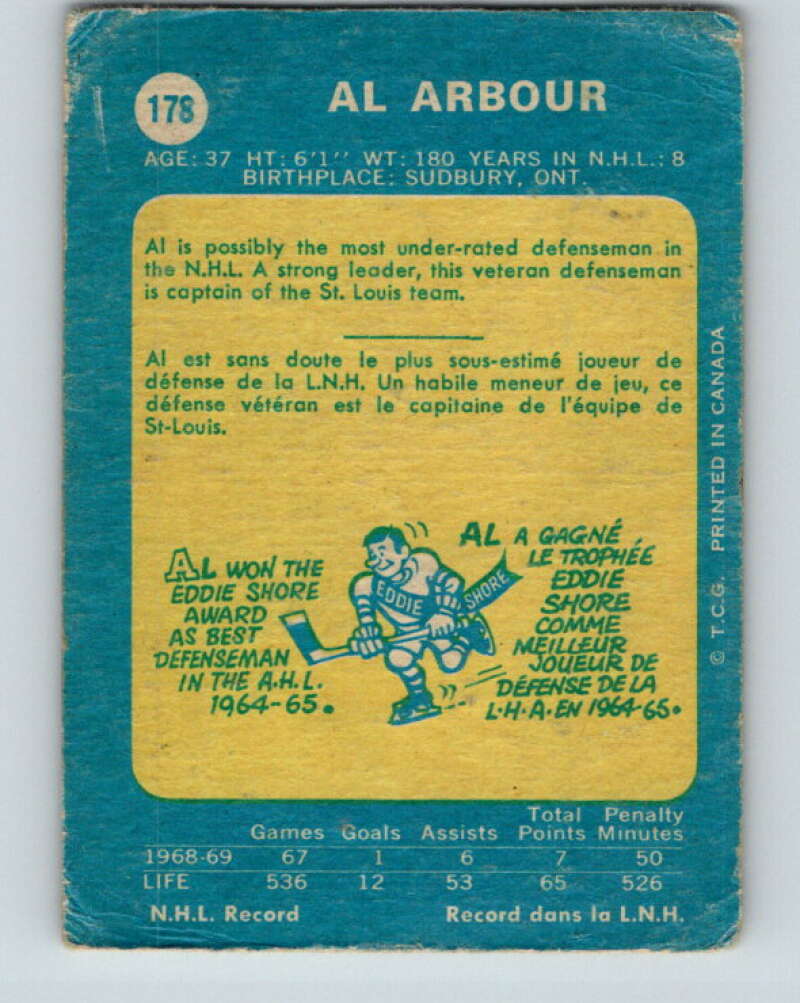 1969-70 O-Pee-Chee #178 Al Arbour St. Louis Blues V1744