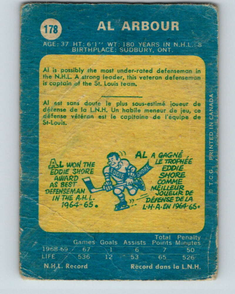 1969-70 O-Pee-Chee #178 Al Arbour St. Louis Blues V1746
