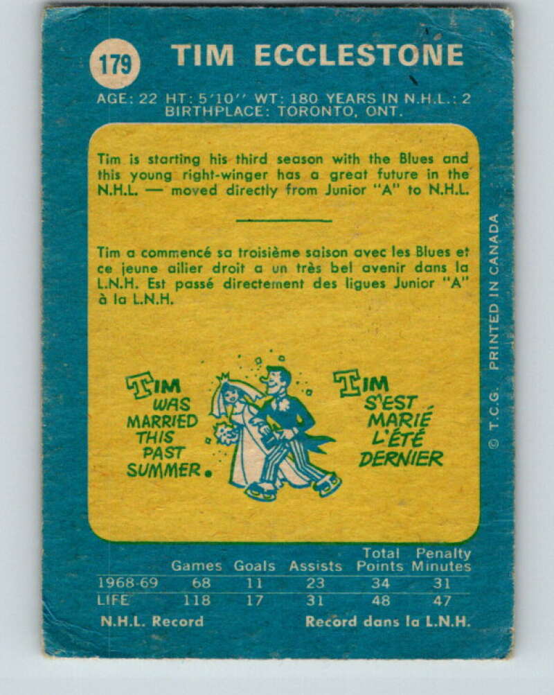 1969-70 O-Pee-Chee #179 Tim Ecclestone St. Louis Blues V1750