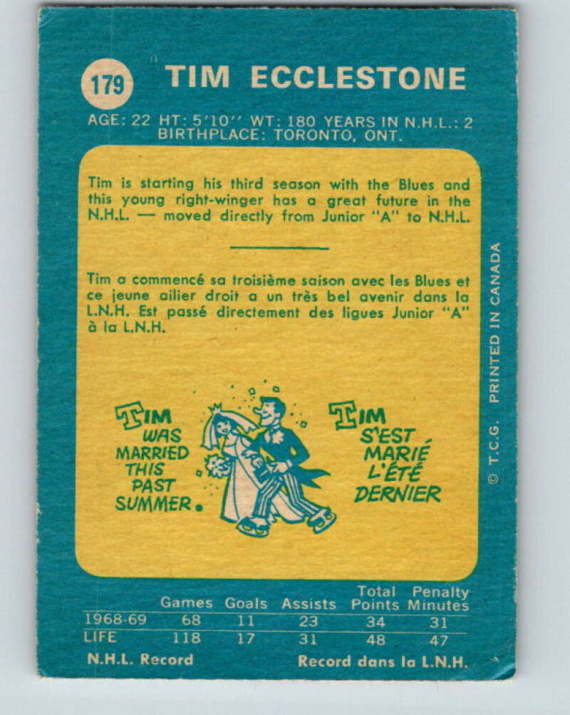1969-70 O-Pee-Chee #179 Tim Ecclestone St. Louis Blues V1751