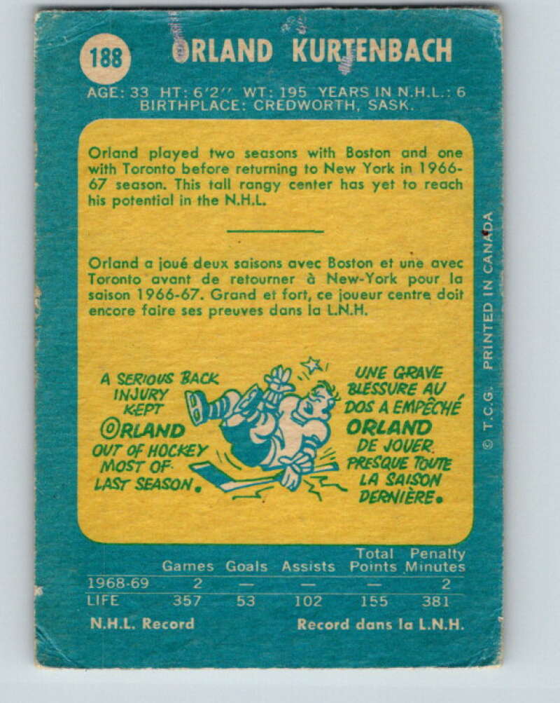 1969-70 O-Pee-Chee #188 Orland Kurtenbach New York Rangers V1814