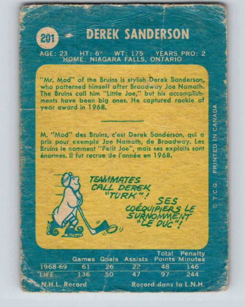 1969-70 O-Pee-Chee #201 Derek Sanderson Boston Bruins V1874