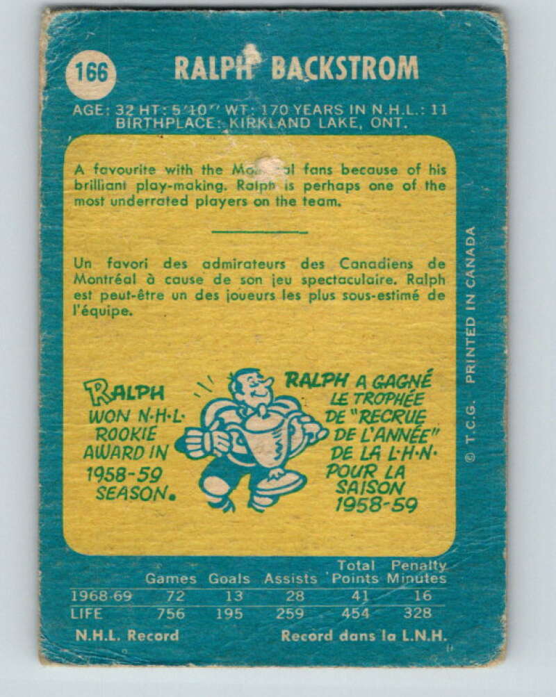 1969-70 O-Pee-Chee #166 Ralph Backstrom Montreal Canadiens V1686