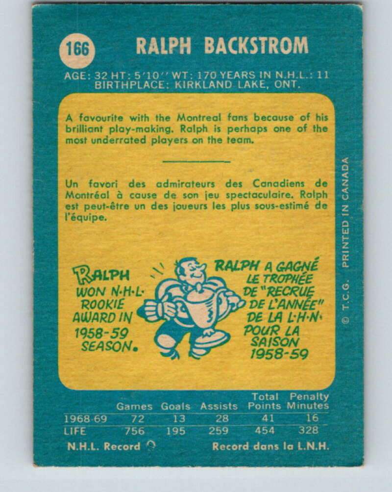 1969-70 O-Pee-Chee #166 Ralph Backstrom Montreal Canadiens V1687
